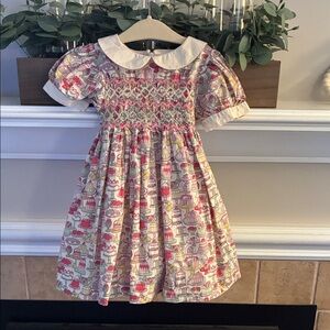 2-3Y Mini Boden Smocked Party Dress with Peter Pan Collar
